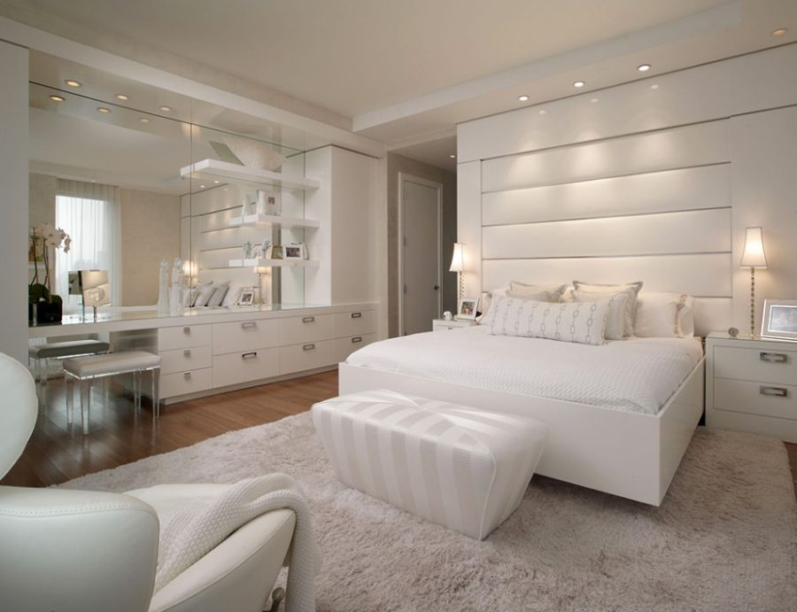 Plush white bedroom in the New York City home