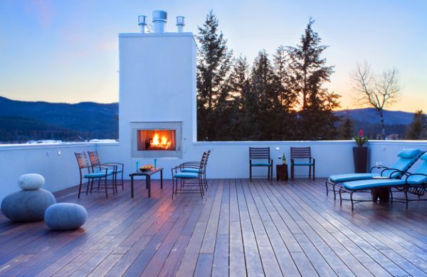 Rooftop deck area displays felted wool stones proudly