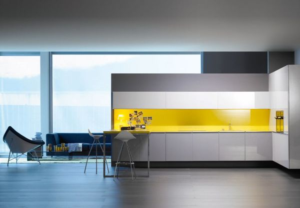 Sleek contemporary kitchen with the coconut chair in the corner