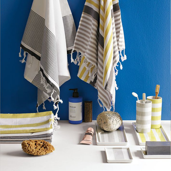 Striped bathroom accessories