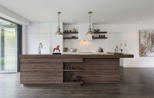 Stylish laminate flooring blends with the wooden accents