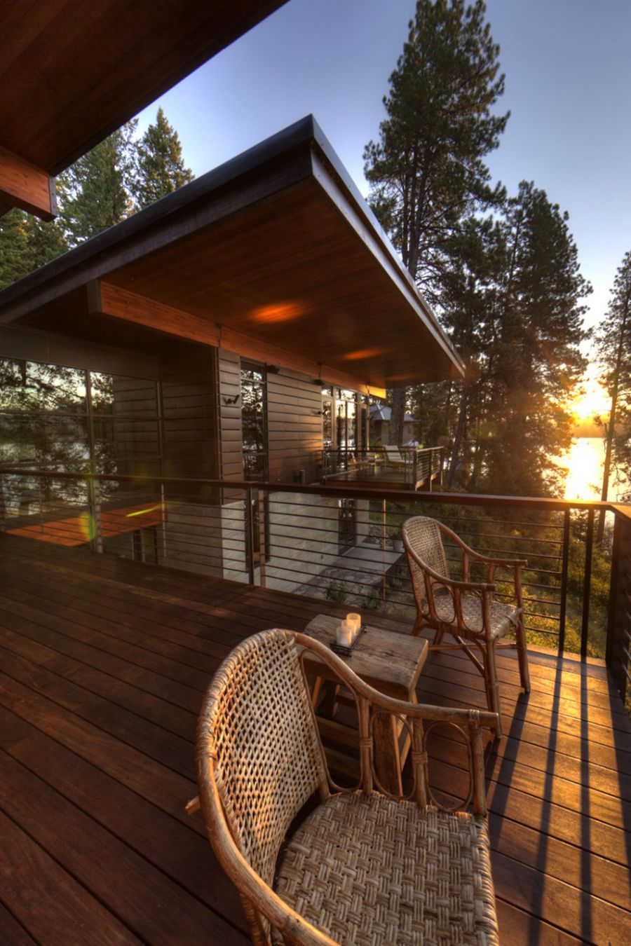 View of setting sun from the deck of Coeur D’Alene Lake house