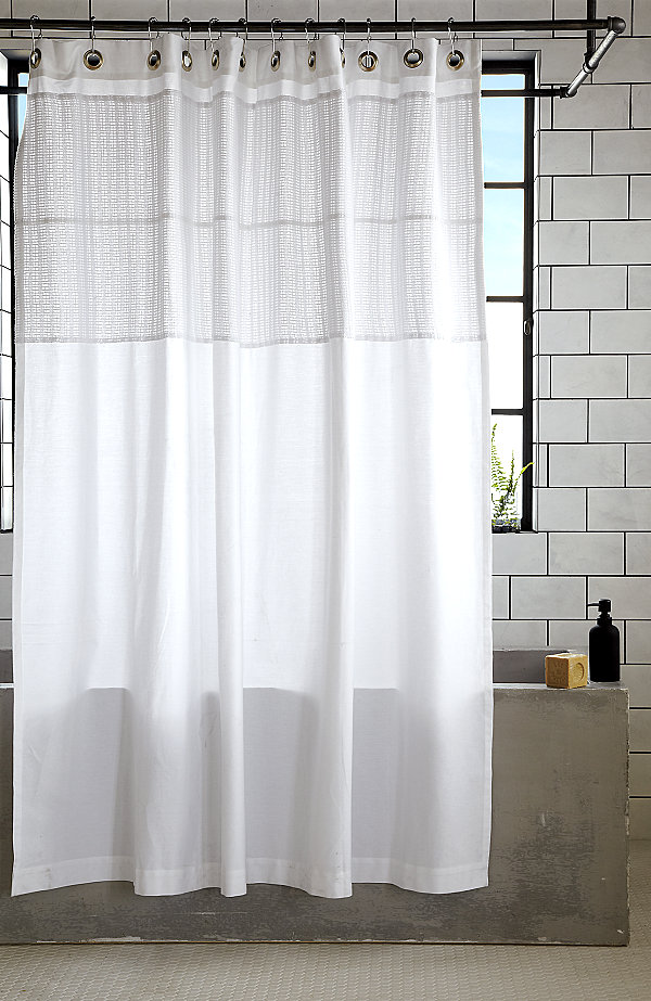 White cotton shower curtain