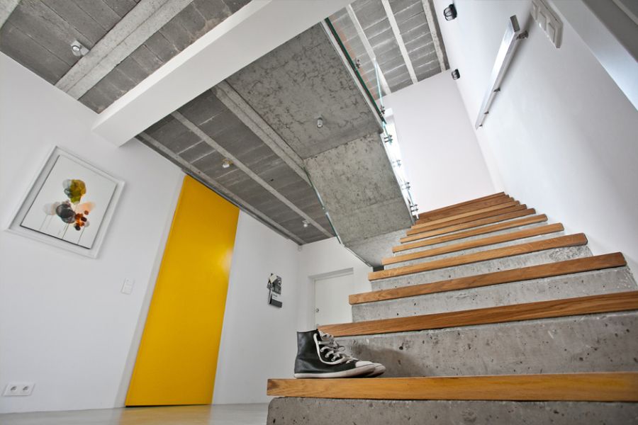 Yellow accent door inside the house