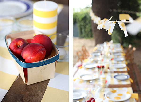 Yellow and white stripes at an end of summer party