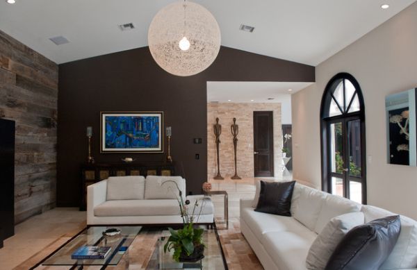 Accent wall makes the giant globular pendant light all the more aesthetic