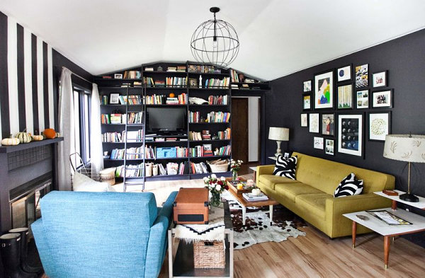 Black living room with retro modern style