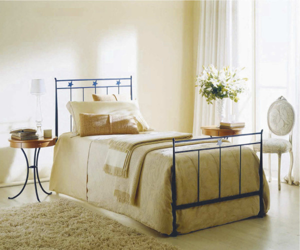 Blue Bontempi Stella Wrought Iron Bed with Yellow Beadspread