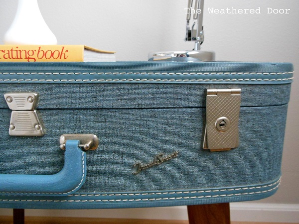 Blue suitcase night table DIY