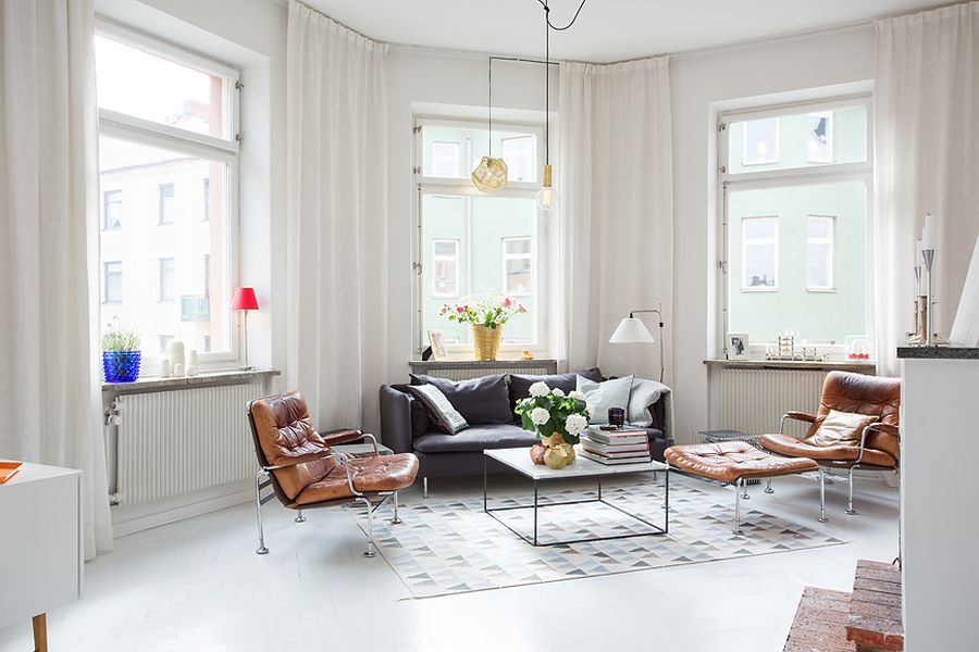 Bright living room of the Swedish apartment