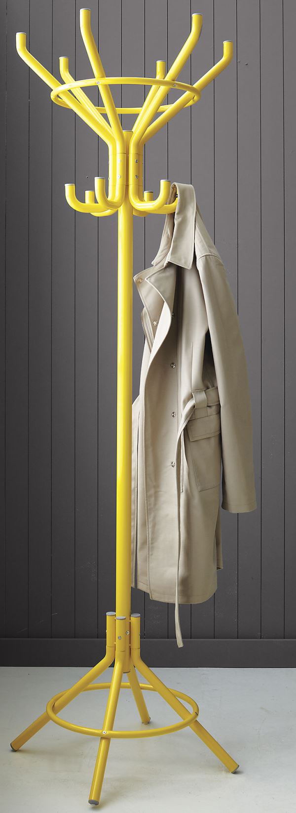 Bright yellow coat rack