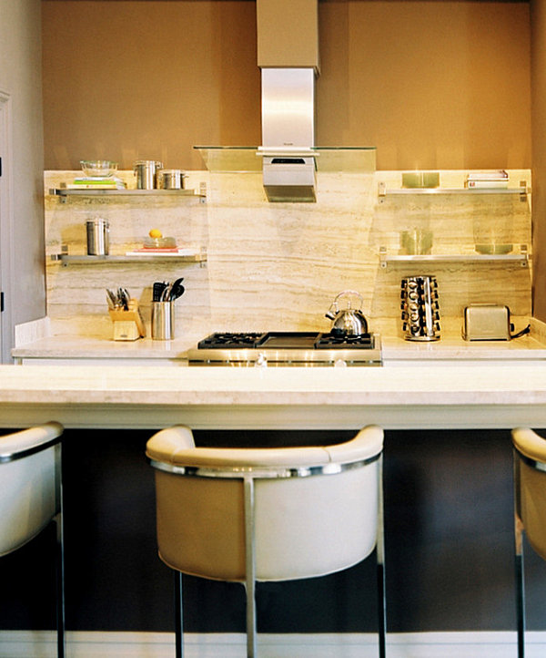 Canisters on kitchen shelving