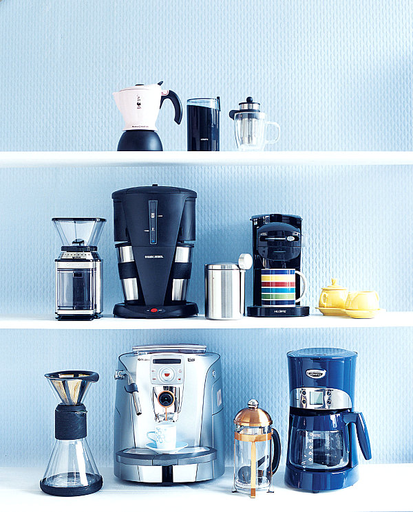 Coffee gadgets on shelving