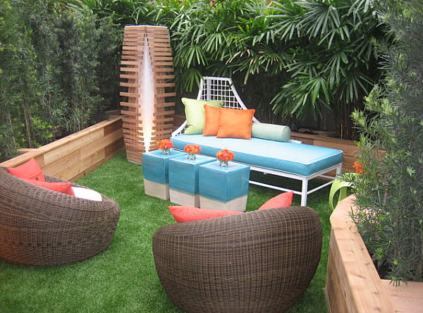 Colorful seating in a welcoming outdoor space