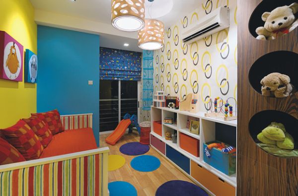 Colorful wallpaper idea for kids' playroom