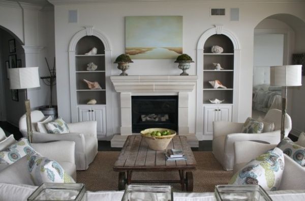 Conch shells and starfish add a subtle nautical touch to this living room