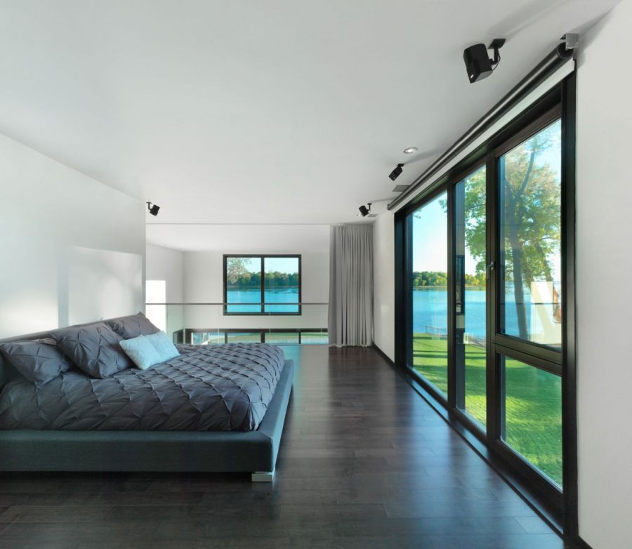 Contemporary bedroom inw hite and gray