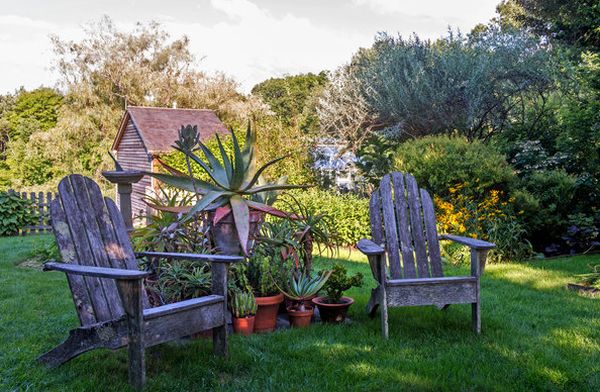 Cool sitting area in the garden with aloes