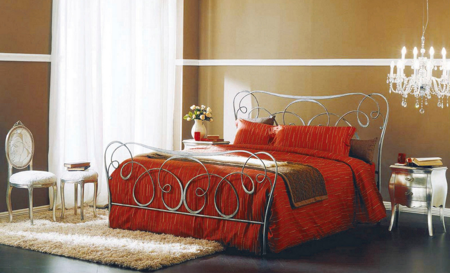 Dark Gray Bontempi Altea Wrought Iron Bed with Red Bedspread