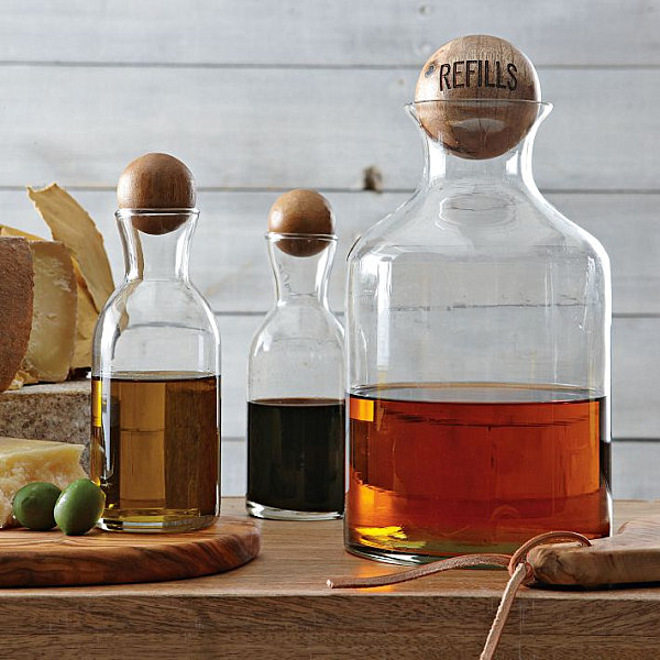 Glass storage bottles with wooden tops