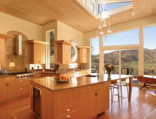 Gorgeous grouping of the transparent Fucsia lights in the kitchen