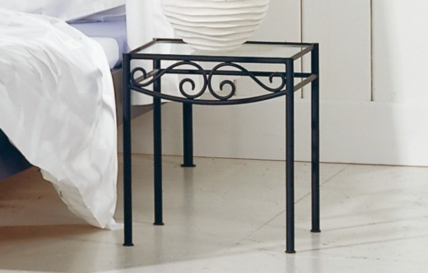 Hasena Romantic Rialto wrought iron bedside table glass top closeup