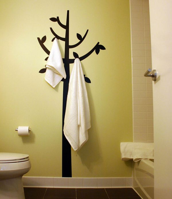 Hook and decal combination double up as engaging bathroom wall decor