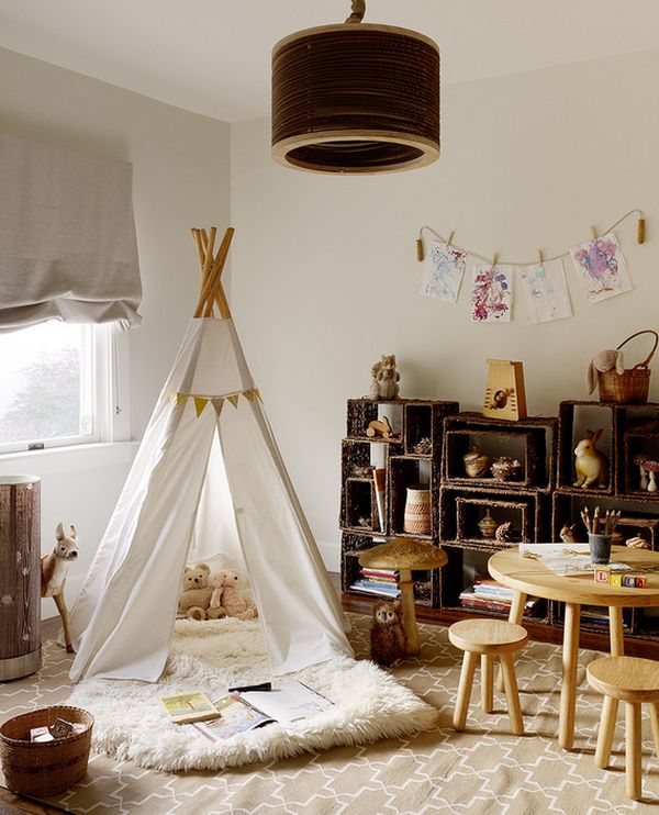 Indoor tepee is  alot more fun that the conventional playroom designs!