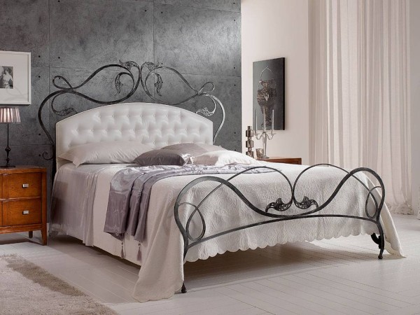 Infabbrica Ethos wrought iron bed with tufted headboard