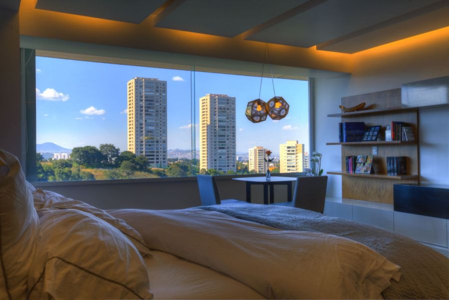 Large windows in the bedroom