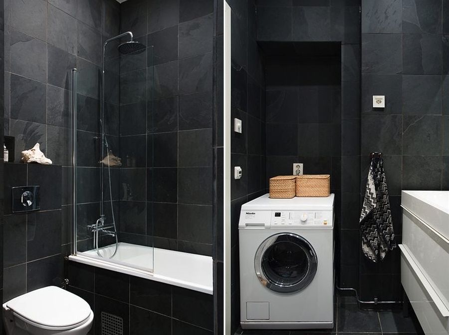 Laundry room and bathroom in black