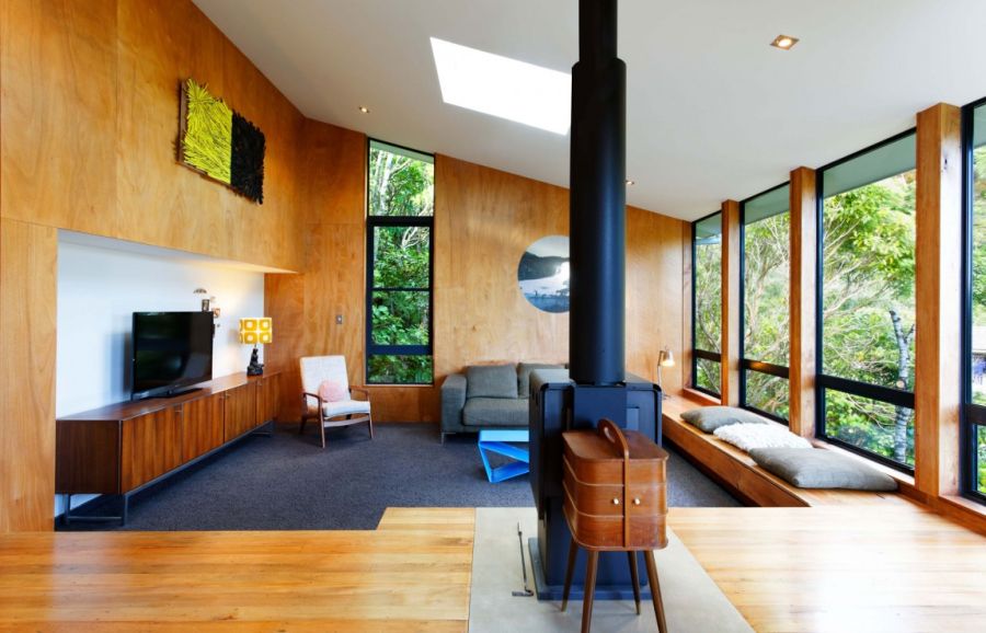 Living room sports warm wooden surfaces