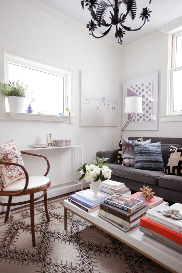 Living room with coffee table books