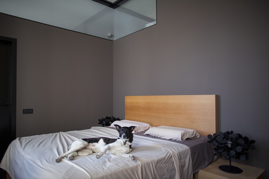 Minimalist bedroom in gray