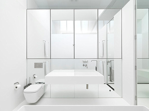 Mirrored storage in a contemporary bathroom