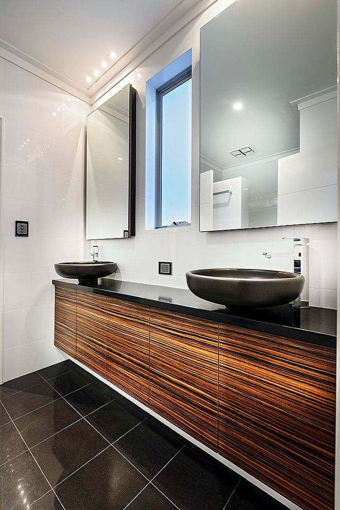 Mirrors above bathroom vanity