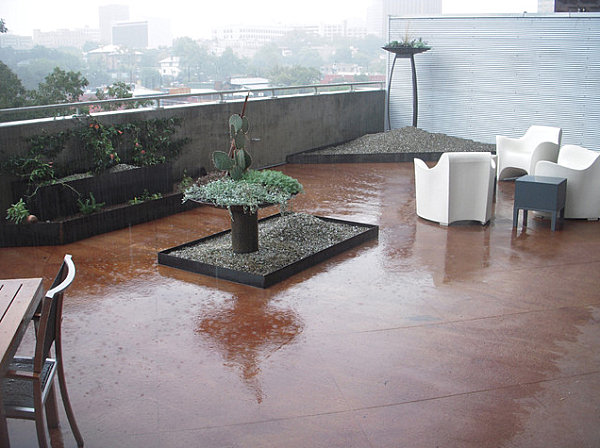 Modern balcony garden in the rain