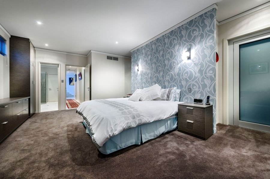 Modern bedroom in white and blue