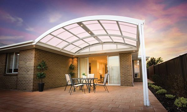 Modern curved pergola in white