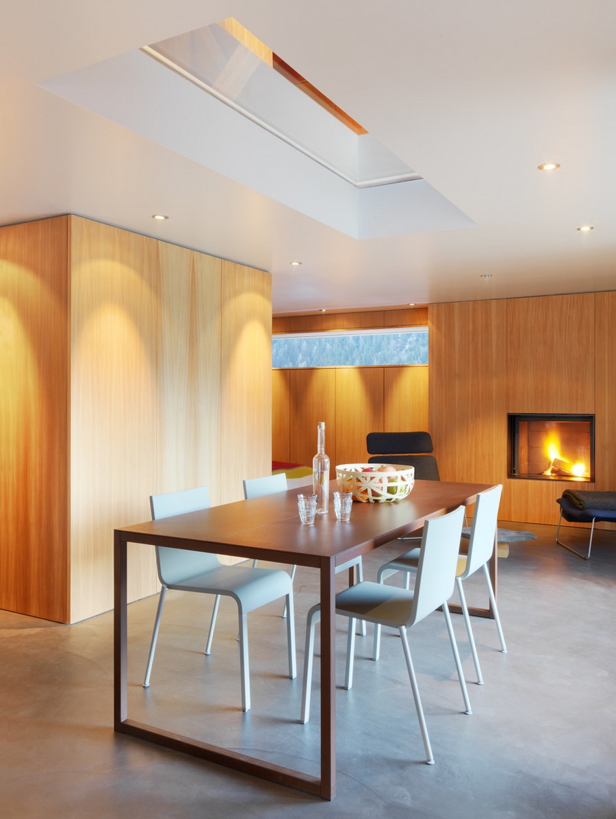 Modern fireplace inside the chalet