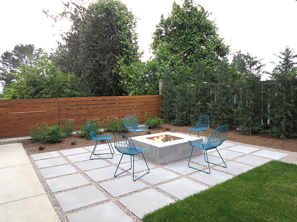 Modern patio with colorful chairs