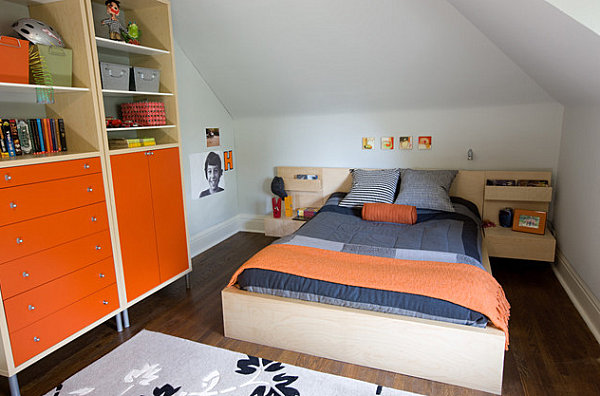 Orange storage in a child's bedroom