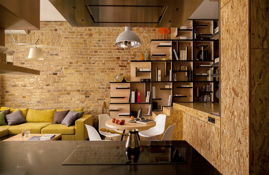 Pastel brick walls inside the creative Kiev apartment