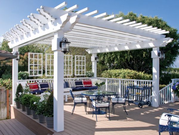 Pergolas help provide form to the outdoor dining area