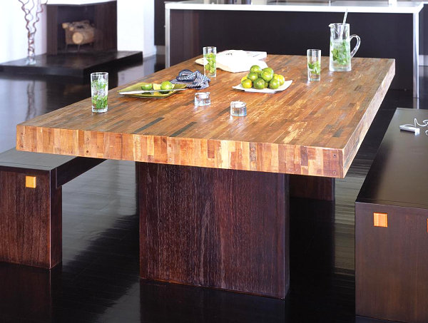 Reclaimed wood dining table with modern style