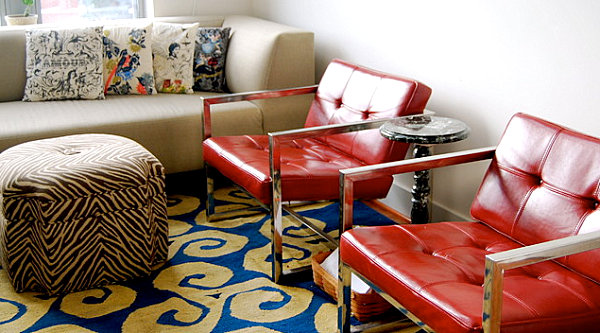 Red chairs in a modern living room