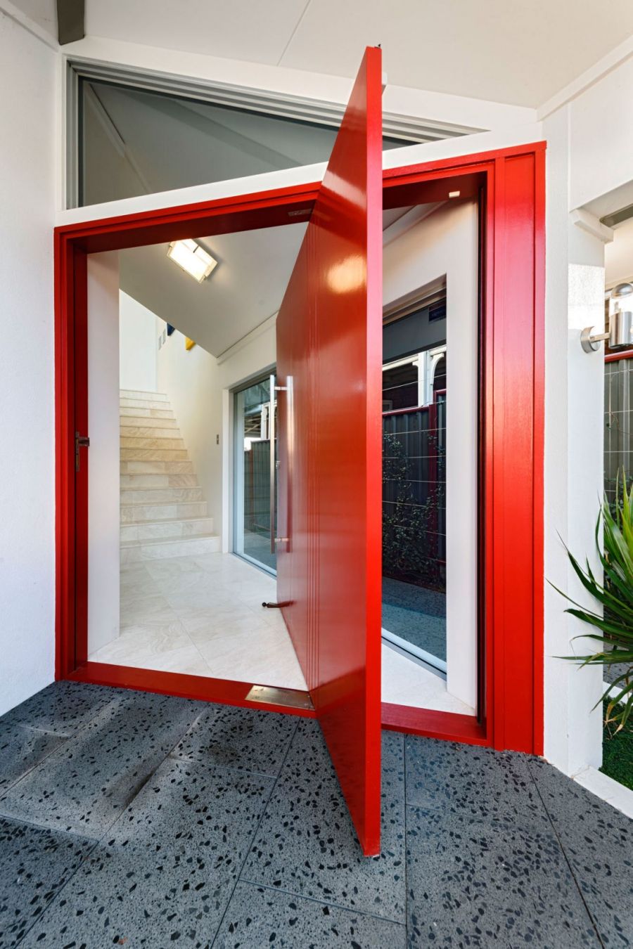 Rotating door in bright red