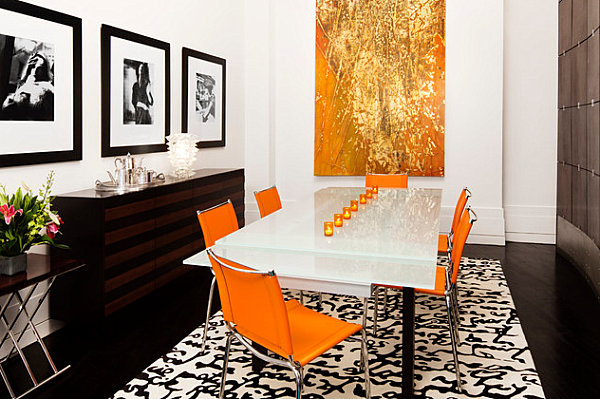 Sleek orange dining chairs