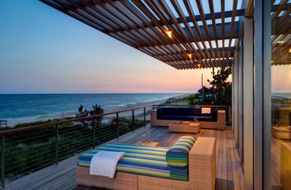 Sleek pergola design for the contemporary porch with ocean views