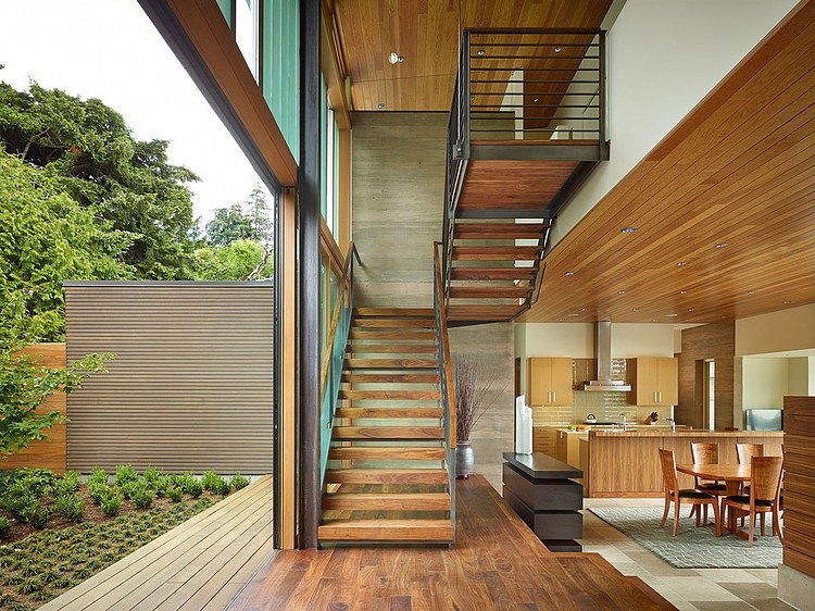 Sleek wooden staircase